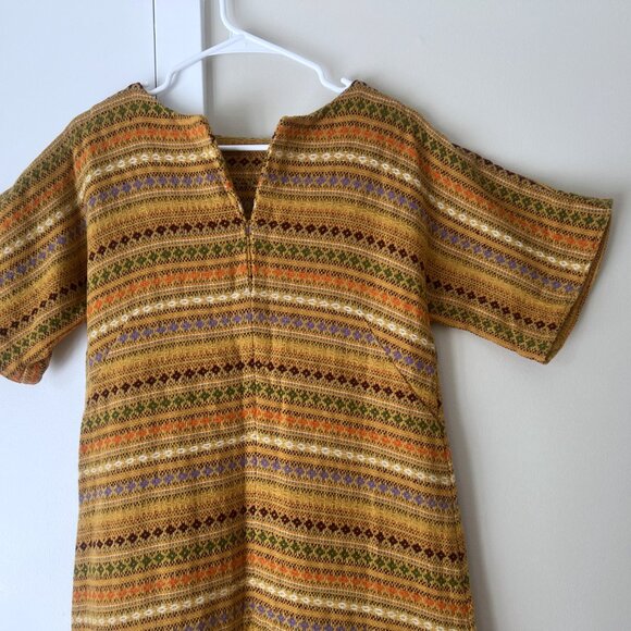 Vintage Woven Hippy Dress "Earth Mother" Caftan Maxi Retro 60s 70s Boho Ethnic - Picture 4 of 12